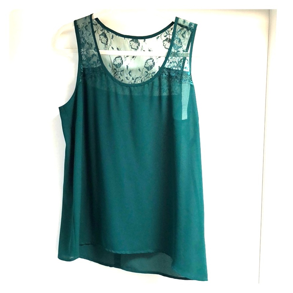 Pixley emerald green sleeveless blouse with lace